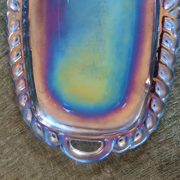 Vintage iridescent blue carnival glass trinket tray/butter dish - Picture 2 of 6